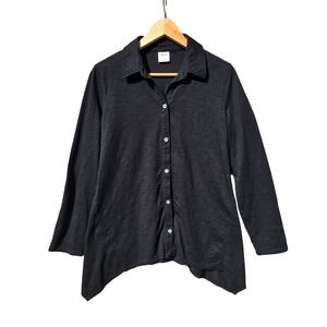 Soma -402 Long Sleeve Button Down Shirt Tunic Top Womens Black Asymmetric Size S